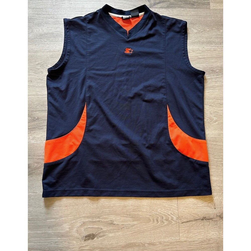VINTAGE Starter Jersey Shirt Men Large Dark Blue Orange Tank Top‎ Basketball